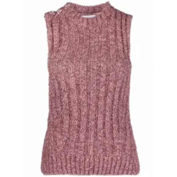Ganni Metallic Pink Polyamide Knit Ribbed Vest Top Size M - Picture 1 of 4